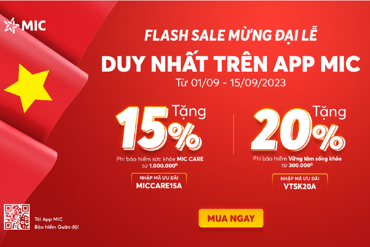 Flash Sale mừng Đại lễ Quốc khánh - Ưu đãi tới 40% phí bảo hiểm trên App MIC